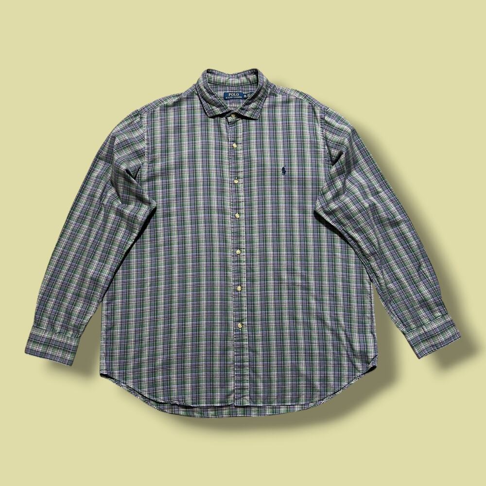 Polo Ralph Lauren Shirt Plaid Button Up Long Sleeve Mens XXL Purple